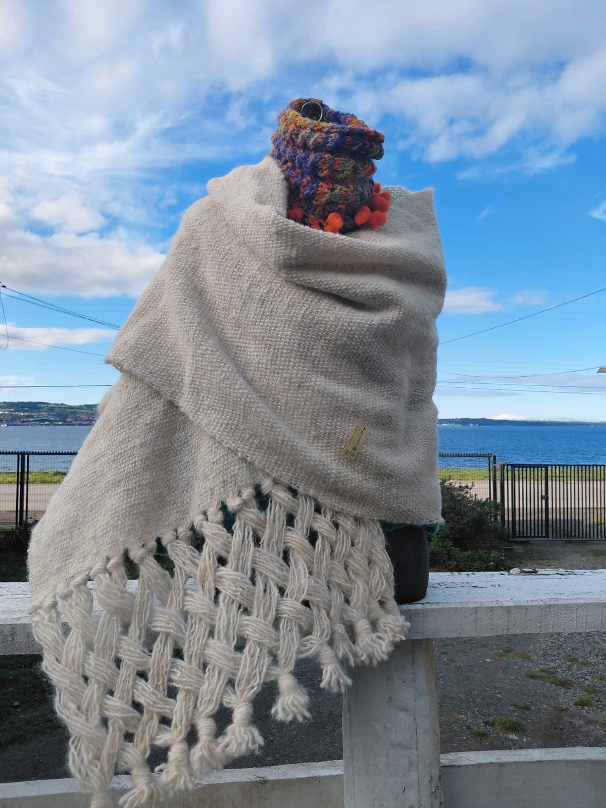 Cream Shawl with Macramé Fringe