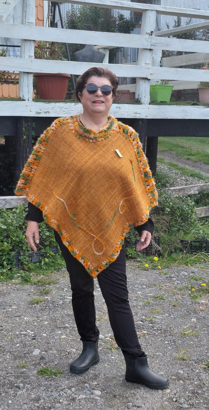Mustard Poncho with Embroidery